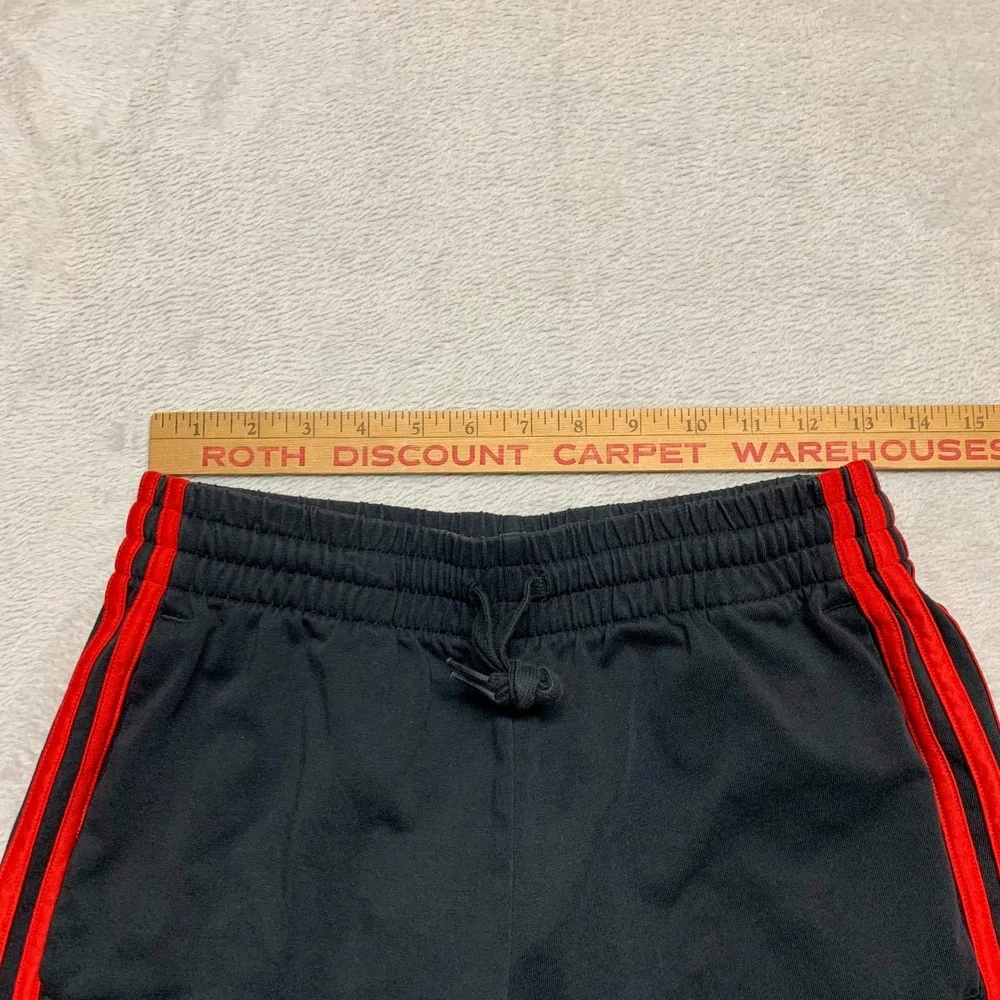 Adidas Cotton Drawstring‎ Shorts Mens S Black Red 3 Stripe